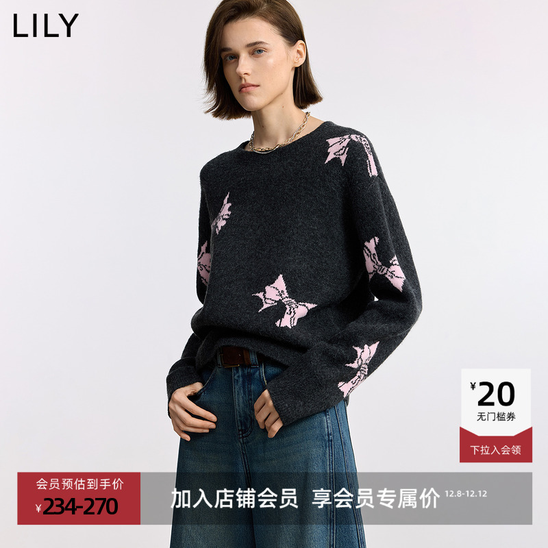 LILY通勤套头撞色蝴蝶结针织衫