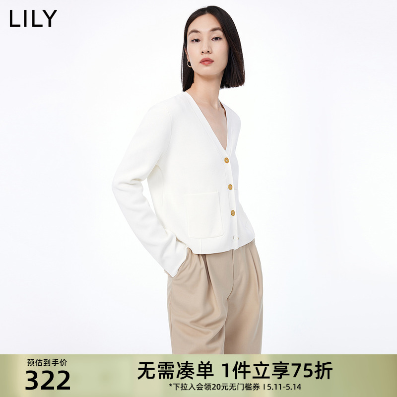 LILY老钱风气质V领素色基础百搭宽松针织开衫女秋装新款毛衫 女装/女士精品 毛针织衫 原图主图