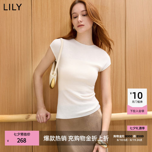 LILY通勤纯色修身圆领简约针织衫