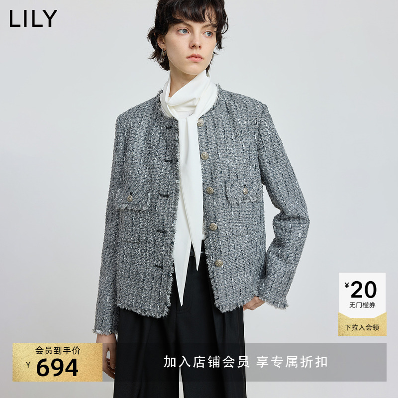 LILY通勤短款粗花呢小香风外套