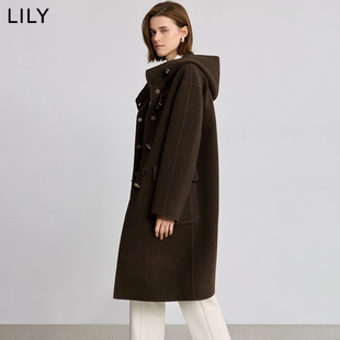100%羊毛LILY2025冬新款女装复古学院风牛角扣双面呢毛呢大衣外套