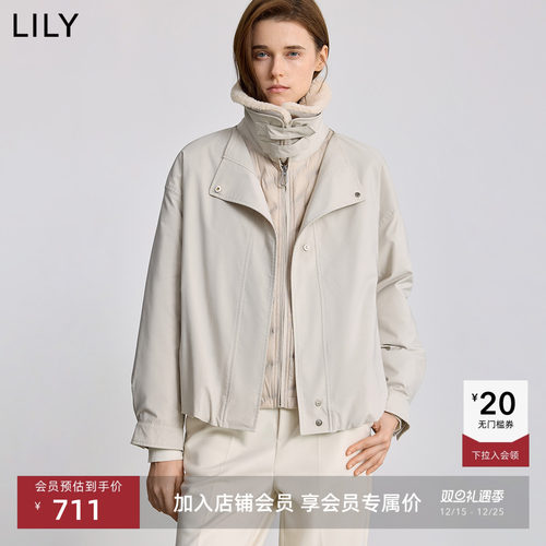 LILY通勤翻领纯色简约羽绒服