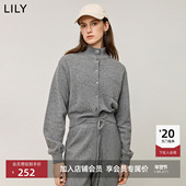 商场同款 LILY冬新款 女装 绵羊毛休闲运动风立领开衫 外套女