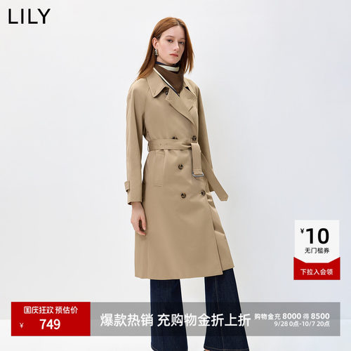 LILY卡其通勤百搭翻领简约风衣