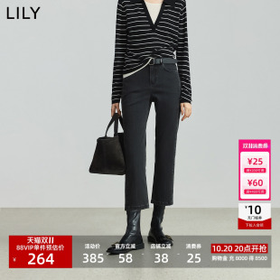 LILY2026新款女装复古水洗修身直筒九分裤通勤黑色牛仔裤烟管裤