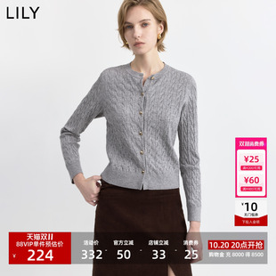李沁代言LILY2026冬新款女装复古老钱风绞花通勤针织开衫外套毛衣