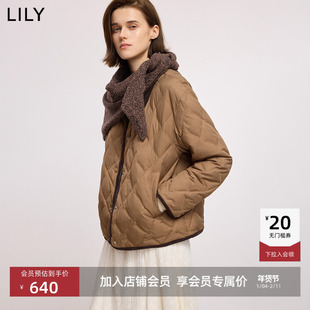 LILY2025冬新款巴恩风撞色灯芯绒翻领90鸭绒轻薄羽绒服外套女短款