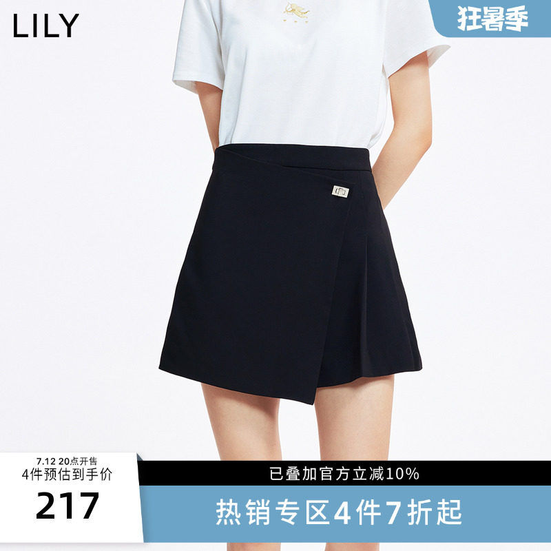 LILY夏新款女装时尚小众洋气不对称设计显瘦A字休闲短裤裙裤
