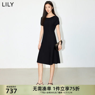 小黑裙通勤LILY垂坠高腰女装复古