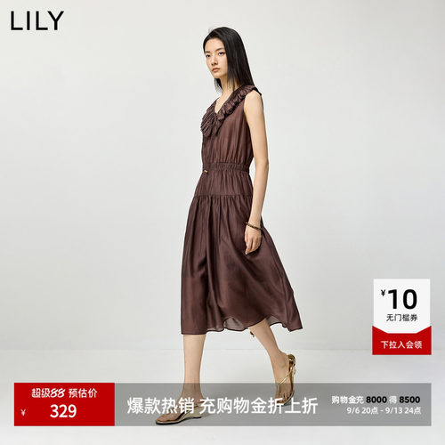 LILY通勤荷叶边收腰无袖连衣裙