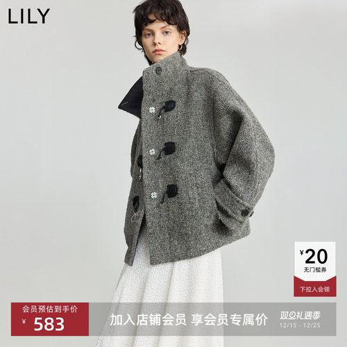 LILY复古老钱风高龄夹花毛呢外套