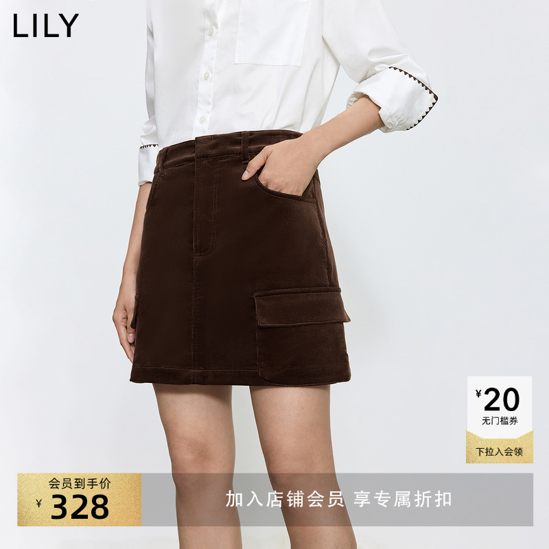 LILY防走光工装灯芯绒通勤半身裙