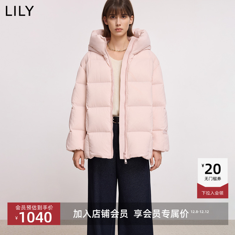 LILY冬新款蓬松连帽泡芙羽绒服