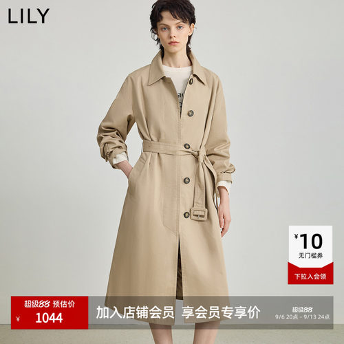 LILY翻领女装新款腰带风衣外套