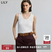 商场同款 LILY2025秋新款 经典 基础款 U领休闲白色工字背心T恤女