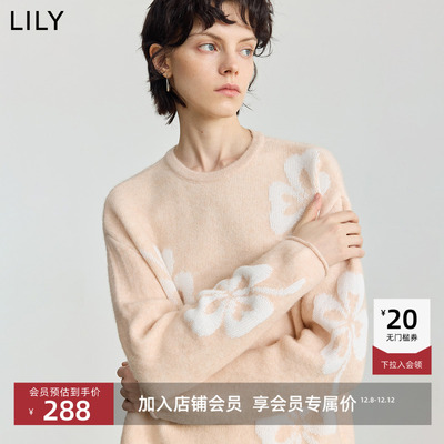 LILY针织衫骆驼绒提花圆领毛衣