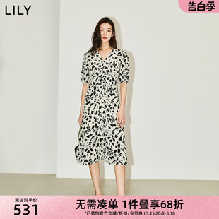 浪漫碎花V领高腰显瘦A字连衣裙女 LILY2024夏新款 法式 天丝亚麻