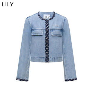 【商场同款】LILY2025春新款女装纯棉粗花呢休闲小香风牛仔外套女