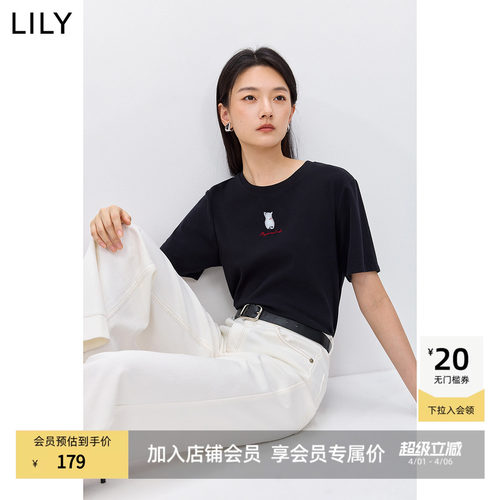 LILY通勤撞色小猫短袖简约T恤
