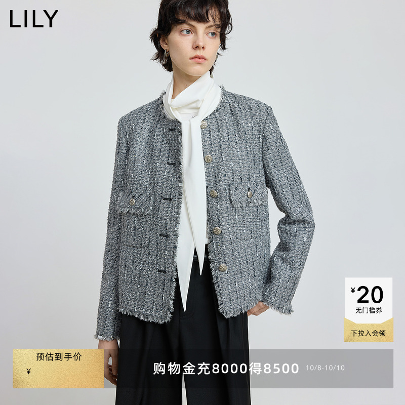 LILY通勤短款粗花呢小香风外套