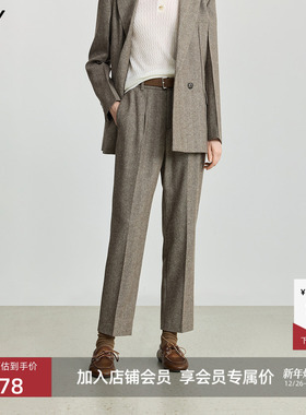 LILY2025冬新款女装羊毛混纺老钱风人字纹气质通勤直筒锥形裤西裤