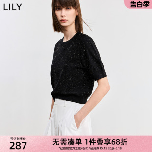 圆领百搭都市通勤显瘦亮丝短袖 LILY2024夏季 经典 小上衣 新品 针织衫