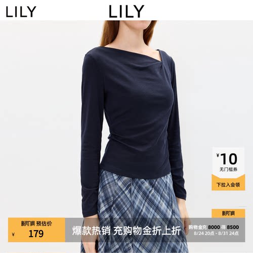 LILY通勤百搭收腰纯色长袖T恤