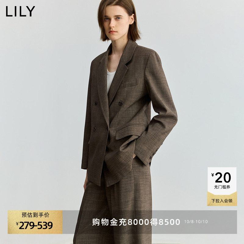 LILY通勤格纹女装深色西装外套
