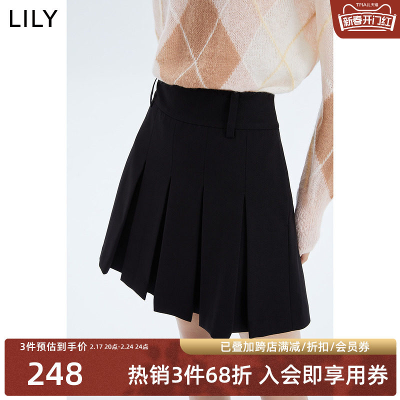 【商场同款】LILY2023新款女装时尚减龄百褶高腰阔腿休闲短裤女
