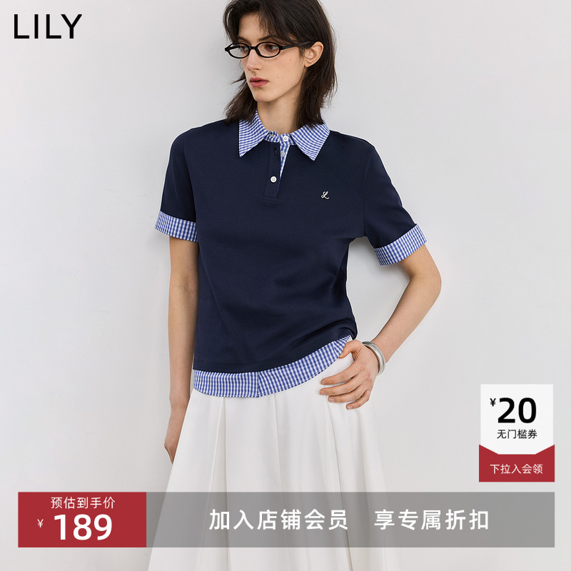 LILY格纹学院风POLO领休闲T恤