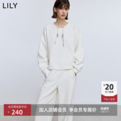 极简风宽松休闲通勤白色系带圆领套头卫衣短款 LILY2025冬新款 女装