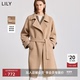 LILY2025冬新款 羊毛桑蚕丝混纺老钱风翻领腰带驼色毛呢大衣外套女