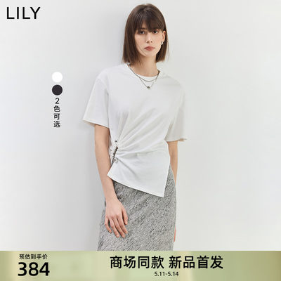 【商场同款】LILY2024夏新款女装设计感不对称休闲T恤上衣内搭女