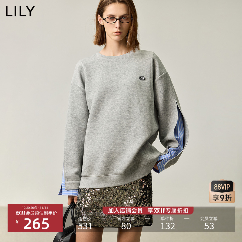 LILY通勤百搭设计感圆领拼接卫衣