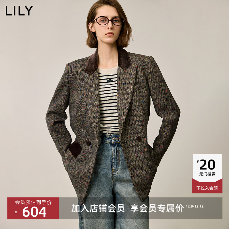 LILY通勤收腰美拉德丝绒西装外套