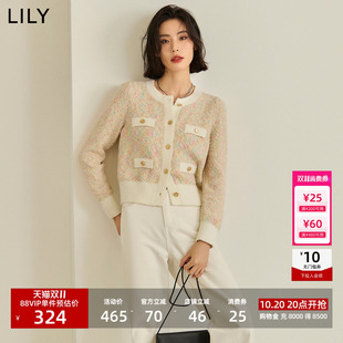 李沁代言LILY2026秋新款复古小香风修身通勤圆领针织开衫短外套女