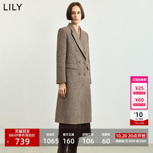 LILY2026冬新款女装复古英伦风粗花呢轻商务宽松通勤毛呢外套大衣