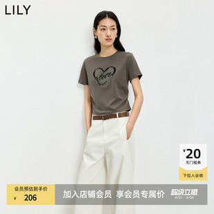 LILY2026夏新款 T恤内搭女 莱赛尔棉混纺亮片正肩休闲通勤圆领短袖