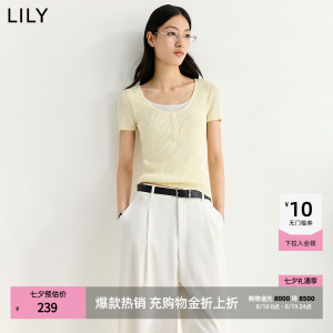 LILY短款假两件混纺短袖针织衫