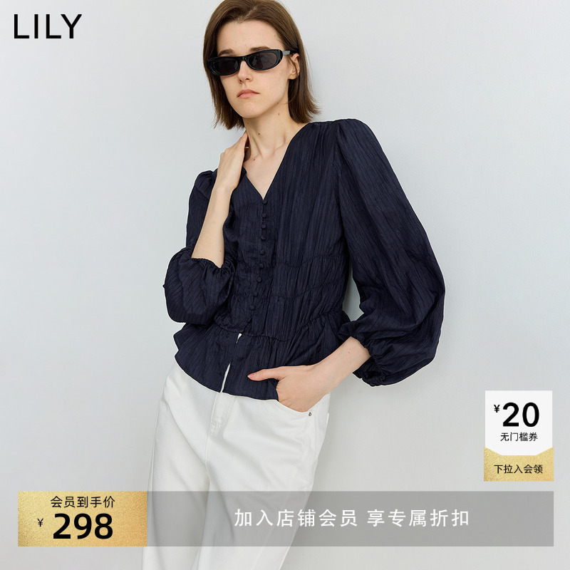 LILY通勤收腰薄款法式云朵衬衫