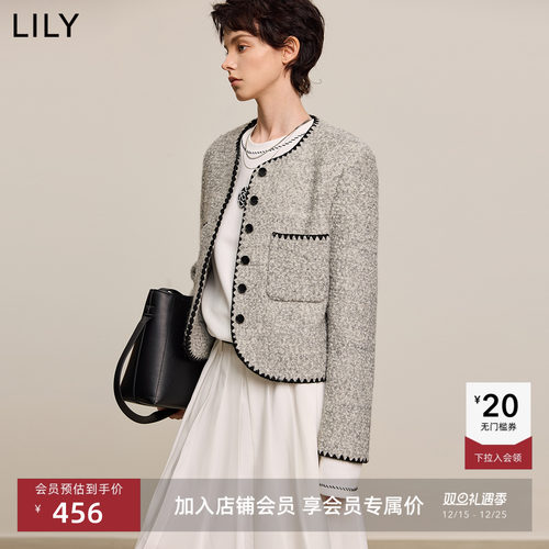 LILY小香风绵羊毛通勤撞色短外套