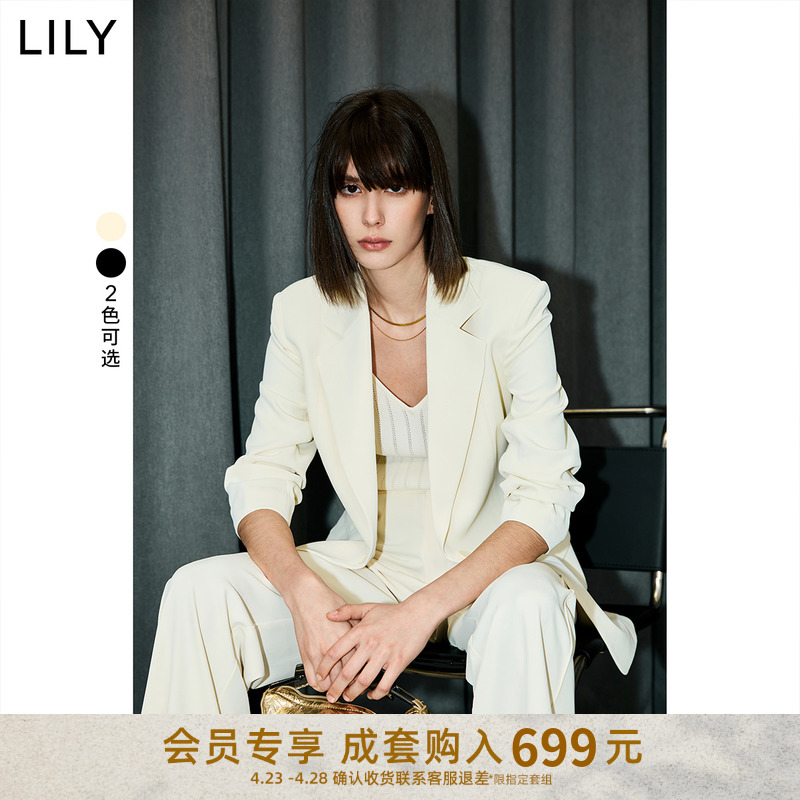 LILY2024夏新款女装气质通勤款设计感都市一粒扣修身休闲西装外套