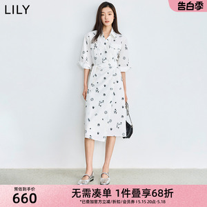 LILY2024夏季新品度假海洋风围裹式茶歇盐缩肌理感收腰印花连衣裙