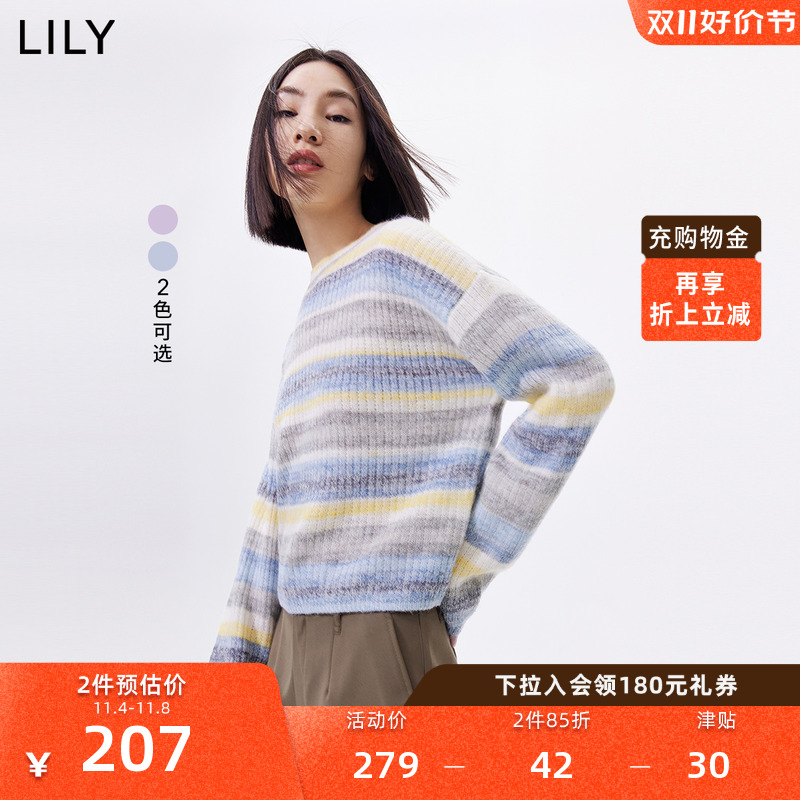 LILY2023春新款女装别致洋气渐变条纹时尚软糯减龄宽松毛针织衫女