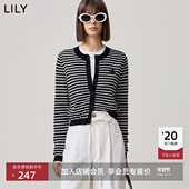 外套女 简约黑白条纹圆领休闲针织开衫 商场同款 LILY2025春新款