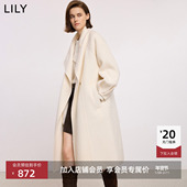 LILY2025冬新款 羊毛极简风高级感米白色双面呢大衣毛呢外套女长款
