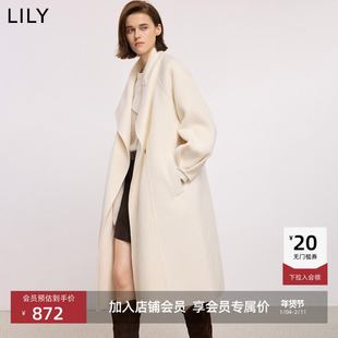LILY2025冬新款羊毛极简风高级感米白色双面呢大衣毛呢外套女长款