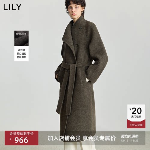 LILY长款收腰新款毛呢大衣外套