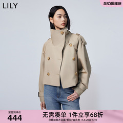 LILY2024春新款女装复古时尚通勤款美拉德穿搭卡其色短款风衣外套