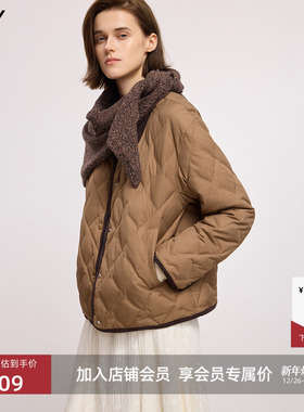 LILY2025冬新款巴恩风撞色灯芯绒翻领90鸭绒轻薄羽绒服外套女短款